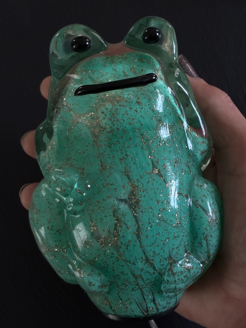 Glass Frog Night Light in Teal with Gold Flecks